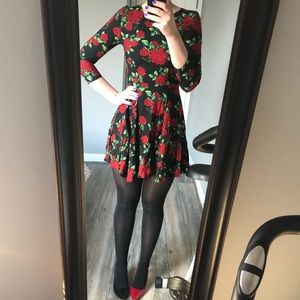 Floral red black dress